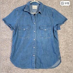 J Crew Womens Shirt 10 Denim Pearl Snap Short Sleeve Ranch  Western